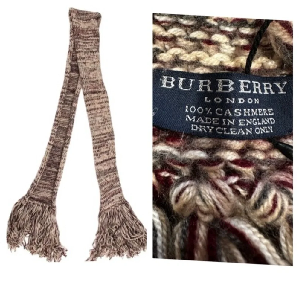 BURBERRY CASHMERE FRINGED KNIT 67” WINTER OUTDOORS OLD MONEY BOHO SCARF